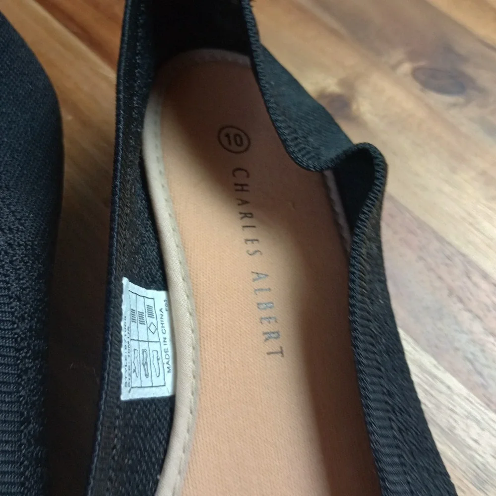 Charles Albert Knit Ballet Flats Womens Sz 10 Comfort Shoes Black Slip On Casual